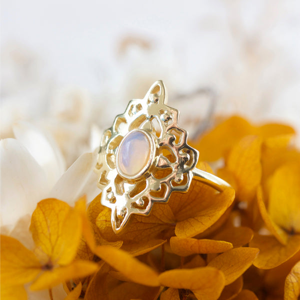 October Birthstone Ring with Opal and Gold