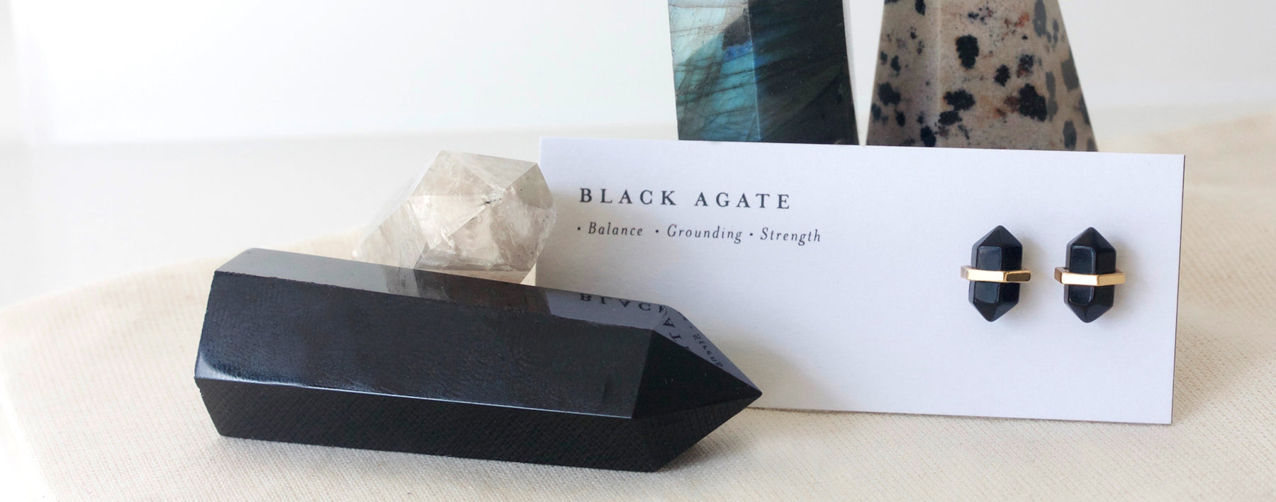 Black Agate Crystal Gemstone Studs New Zealand Jewellery