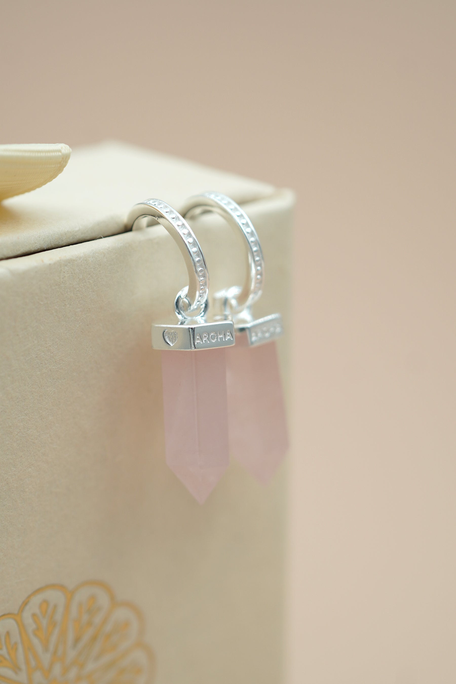 Rose Quartz Aroha Hoops - Silver