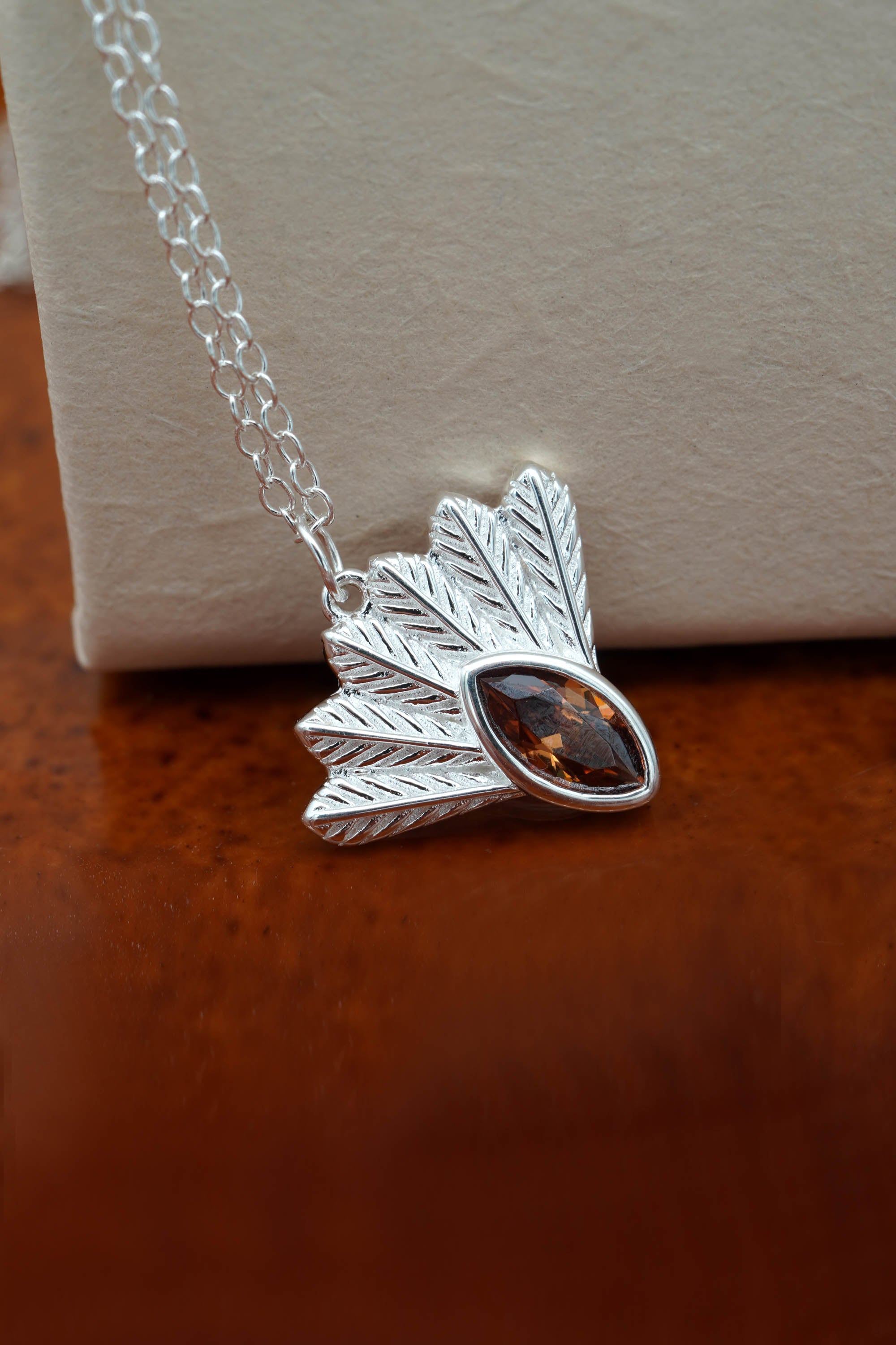 Fantail Messenger Necklace Brown - Silver