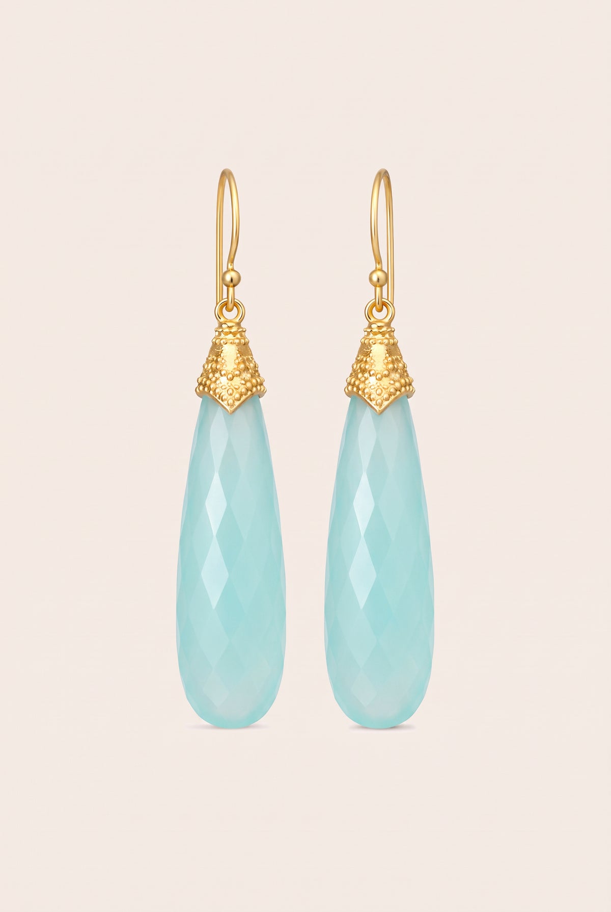 Gold Aqua Chalcedony Serene Earrings
