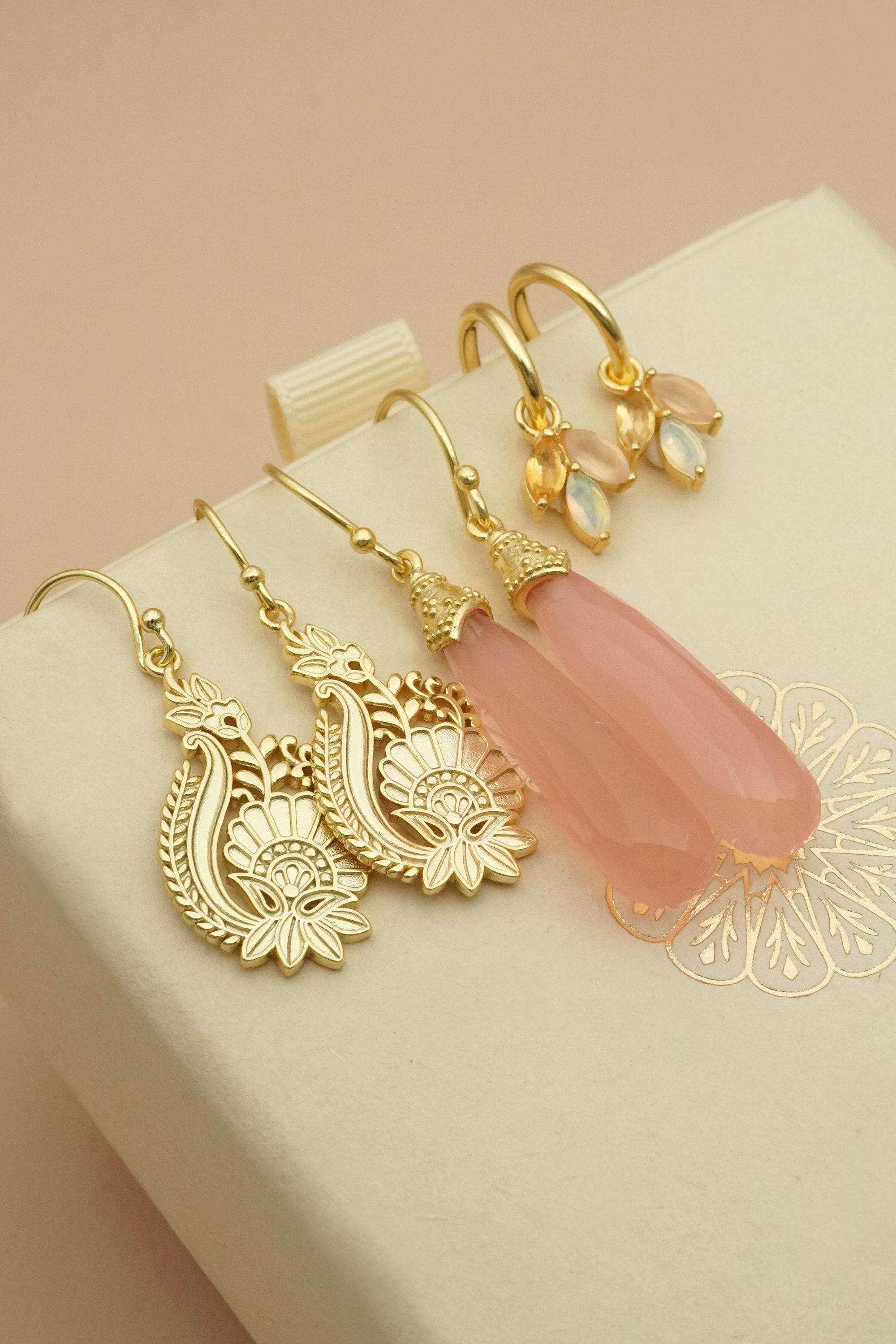 Heart-Led Rose Quartz Earrings - Gold