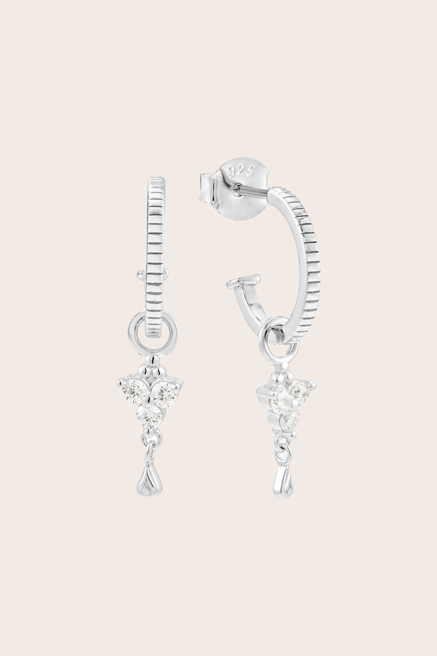 Silver Birthstone Hoops - April/Crystal