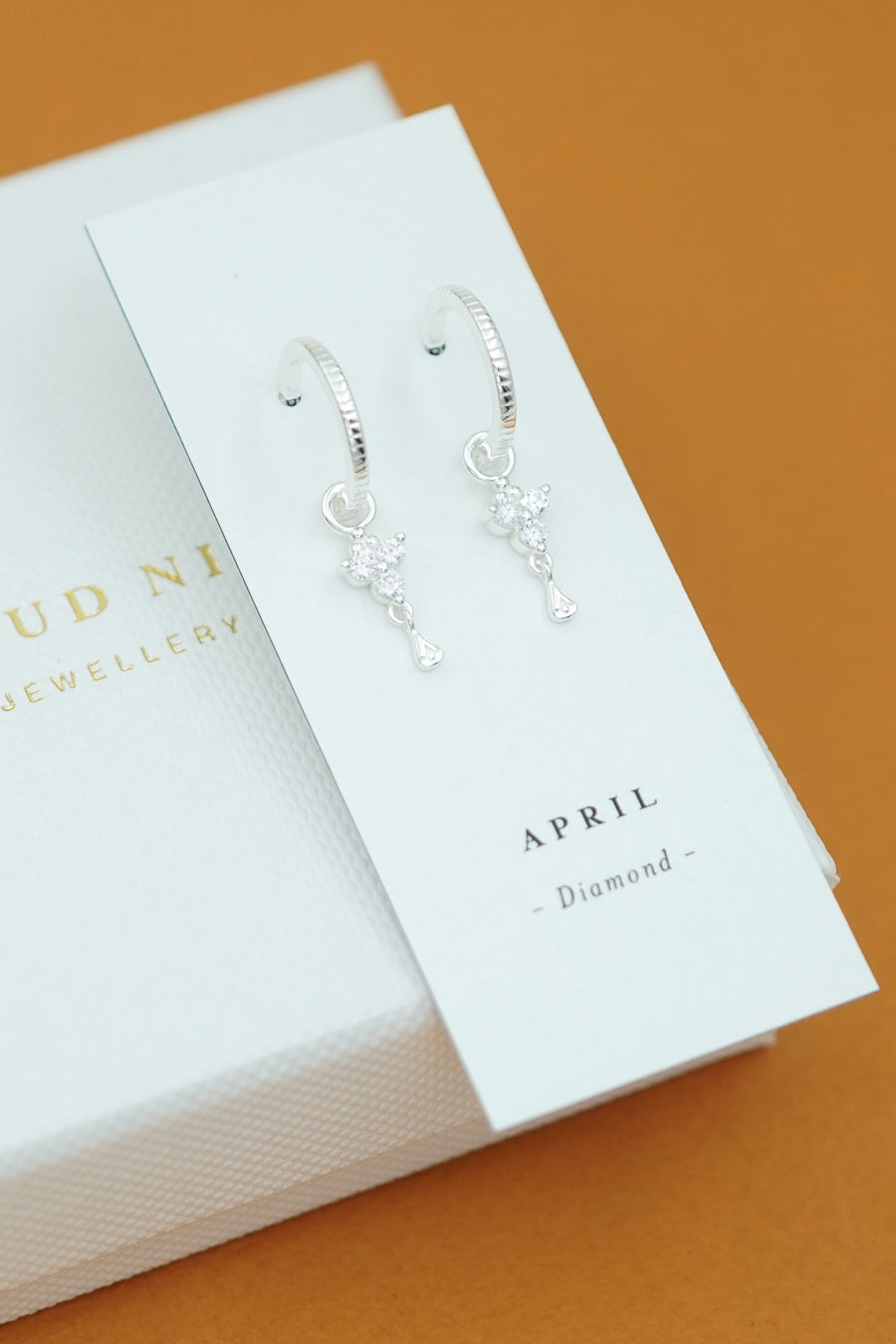 Silver Birthstone Hoops - April/Crystal