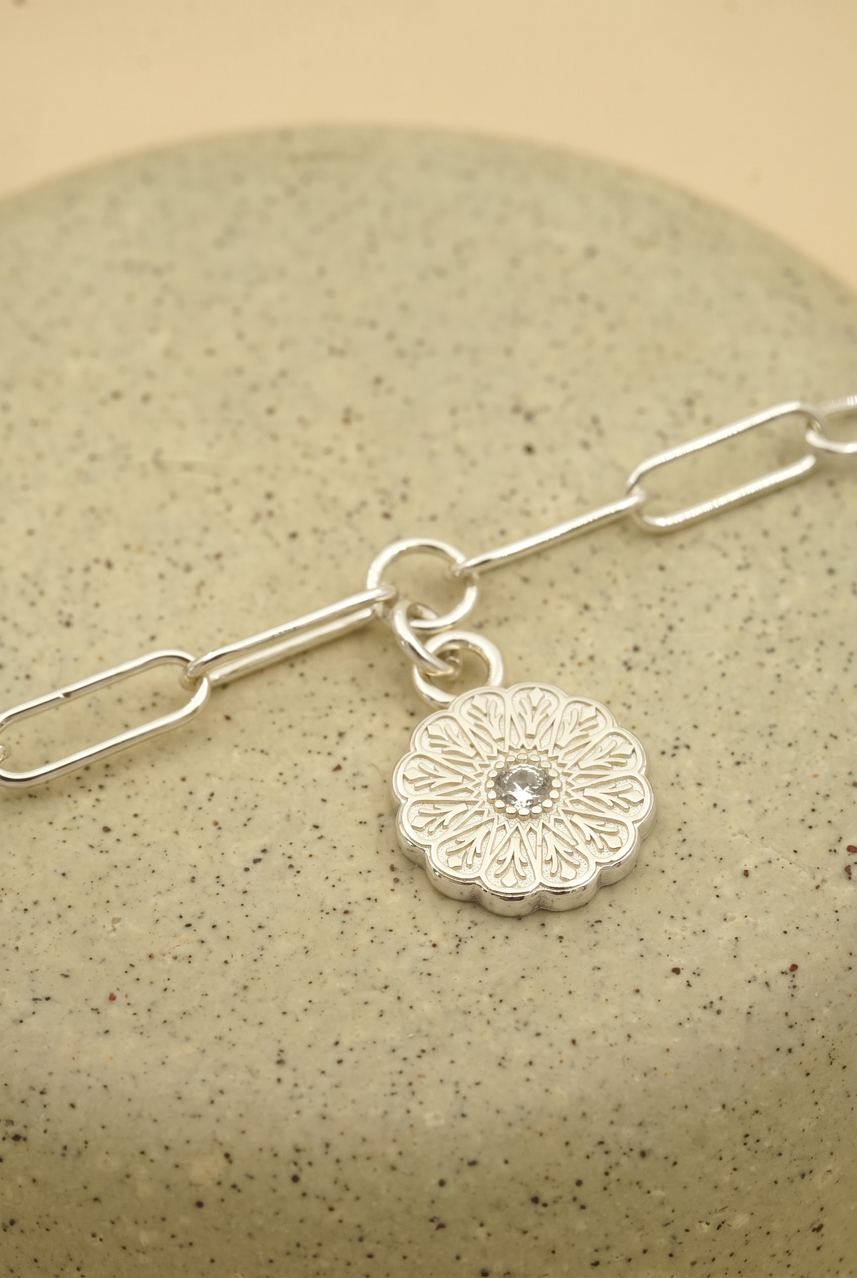 Silver Birthstone Bracelet - April/Diamond