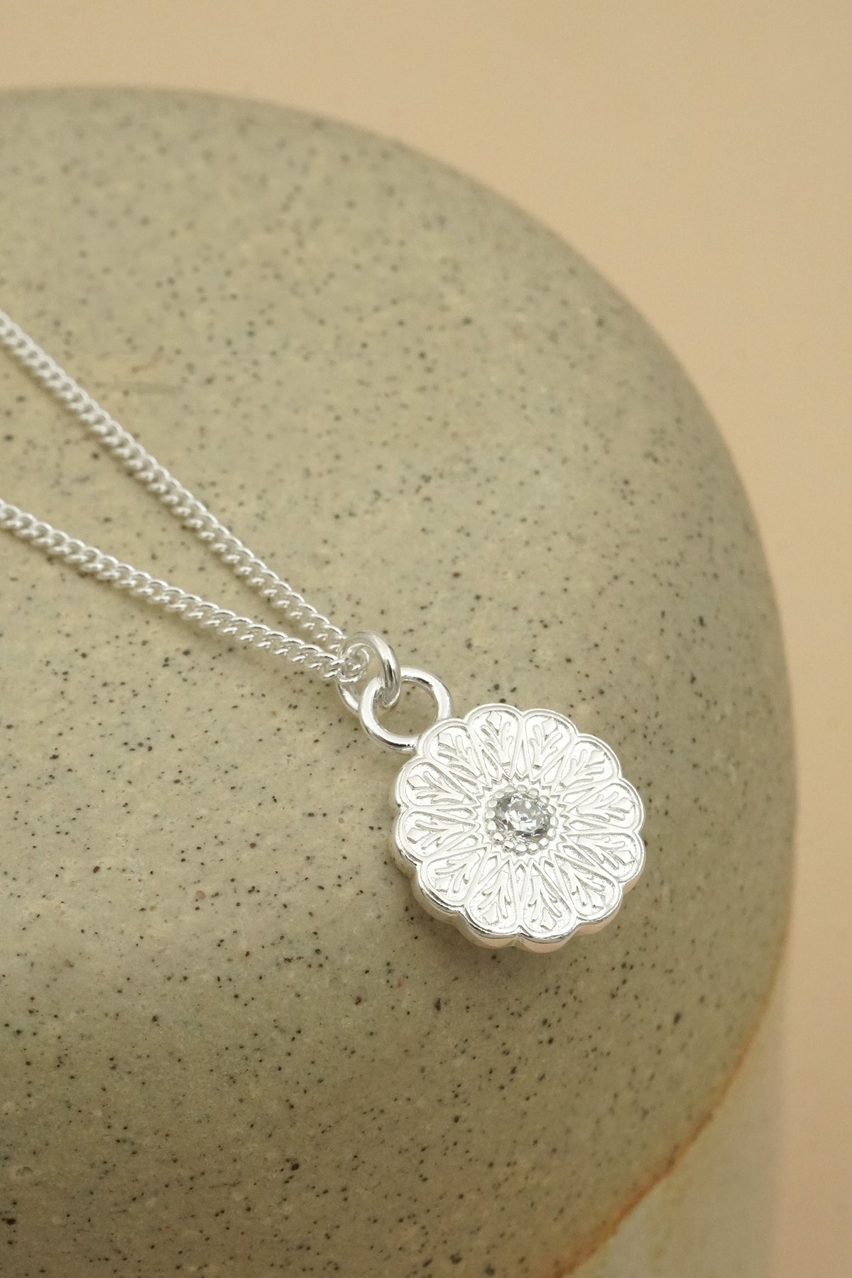 Silver Birthstone Necklace - April/Diamond