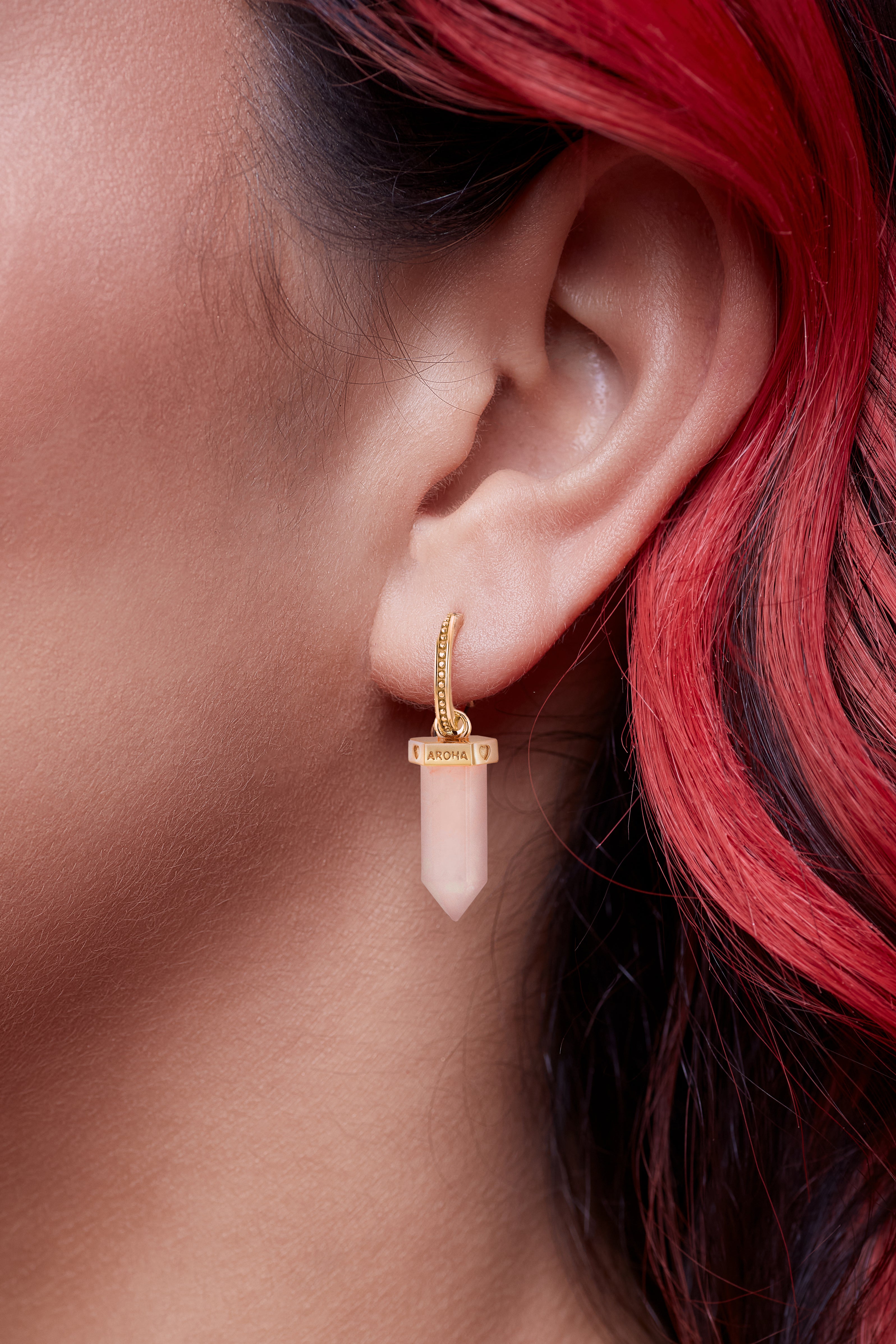 Rose Quartz Aroha Hoops - Gold