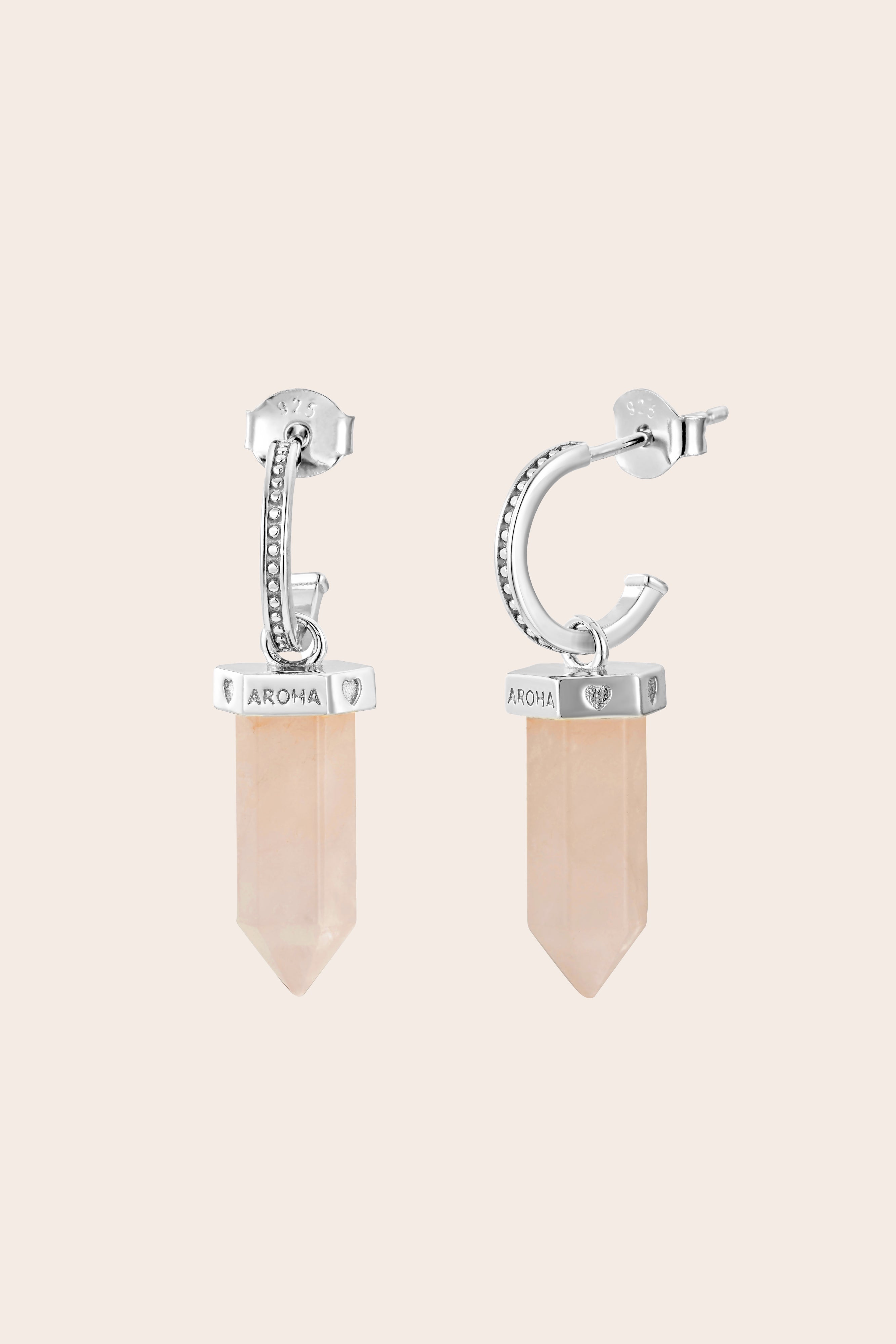 Rose Quartz Aroha Hoops - Silver