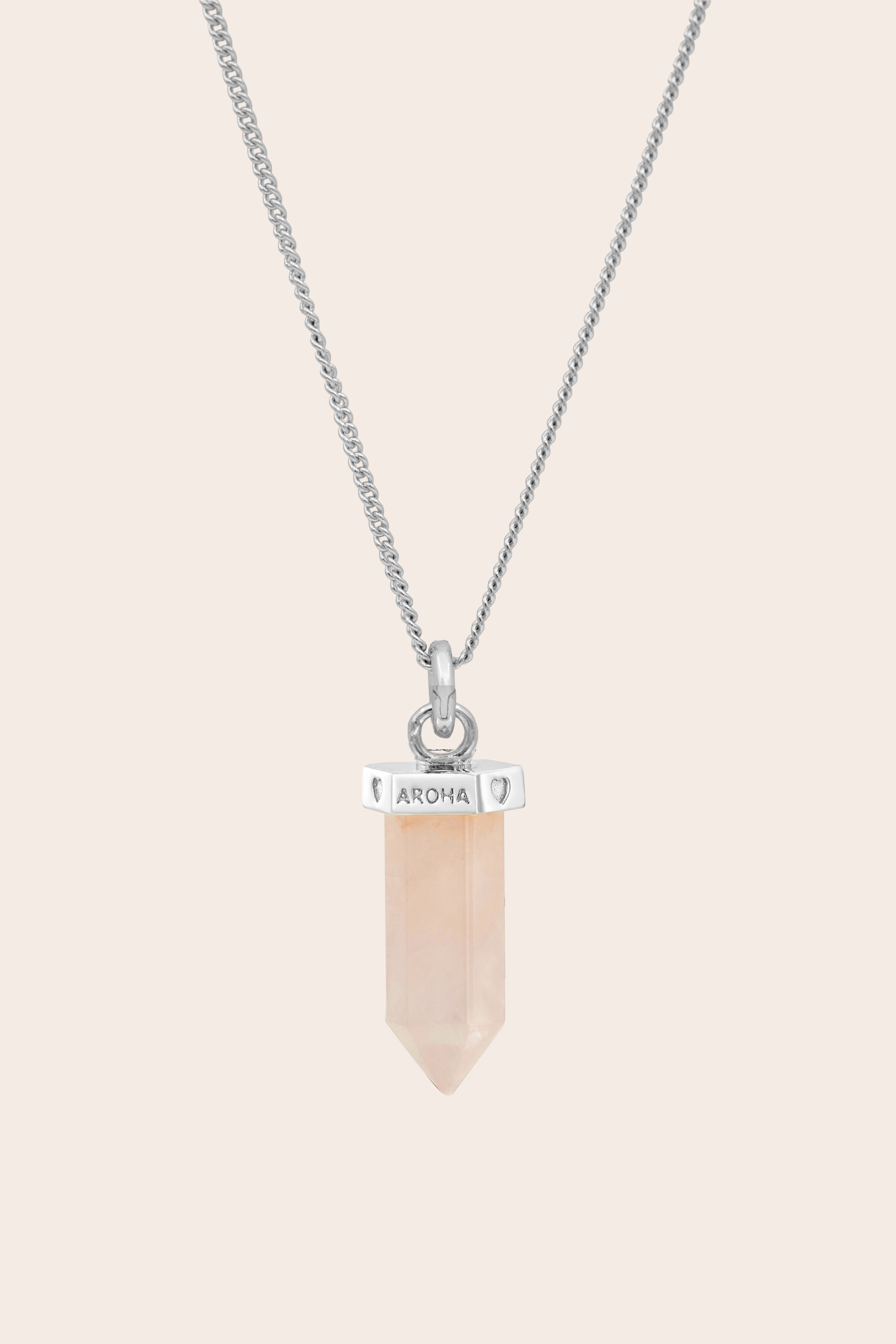 Rose Quartz Aroha Necklace - Silver