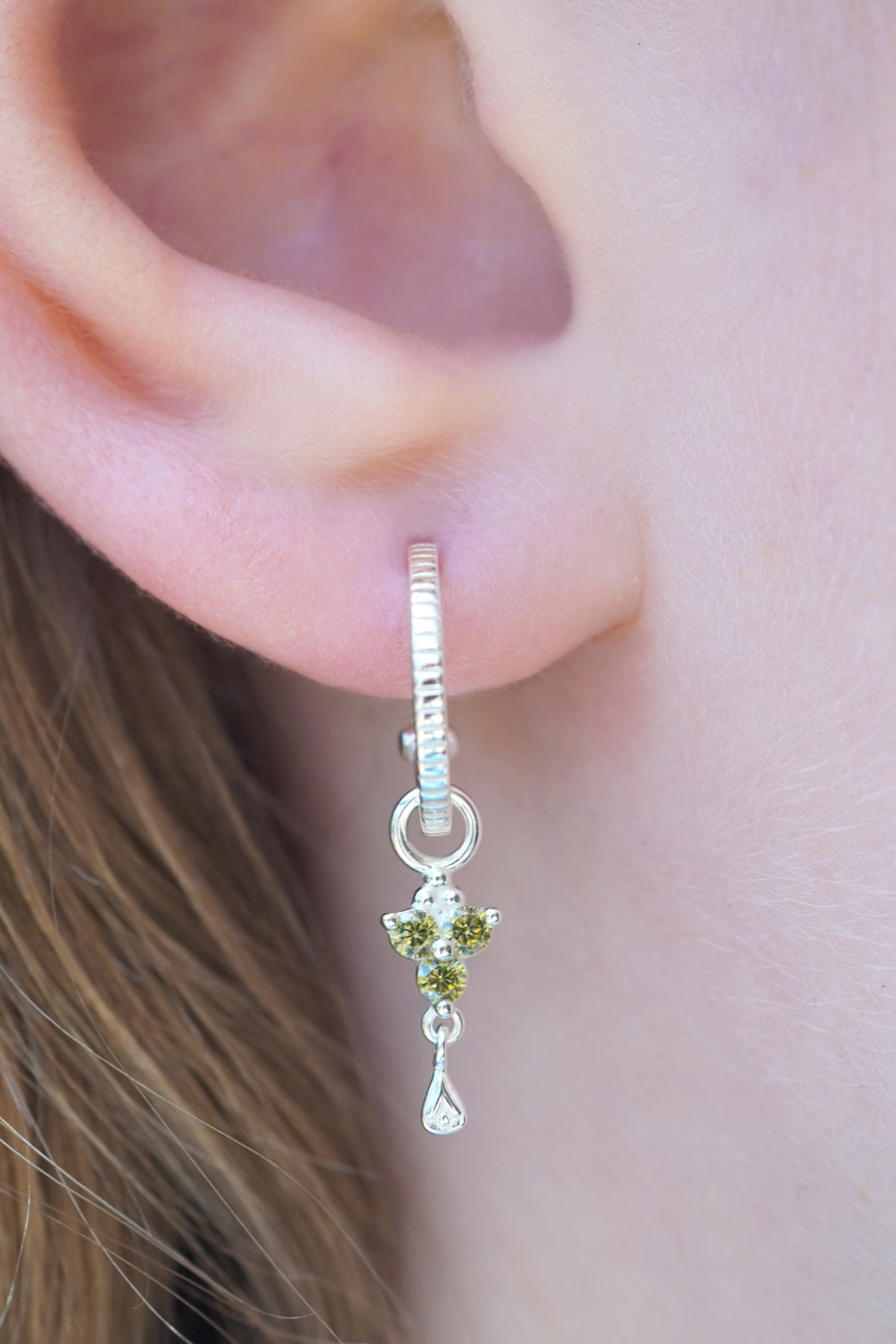 Silver Birthstone Hoops - August/Peridot