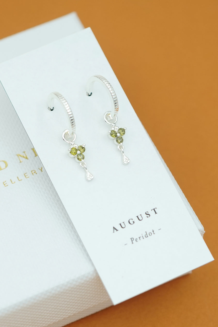 Silver Birthstone Hoops - August/Peridot