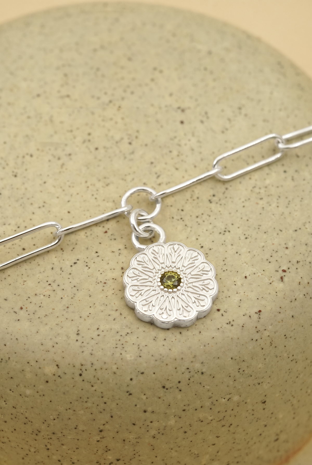 Silver Birthstone Bracelet - August/Peridot