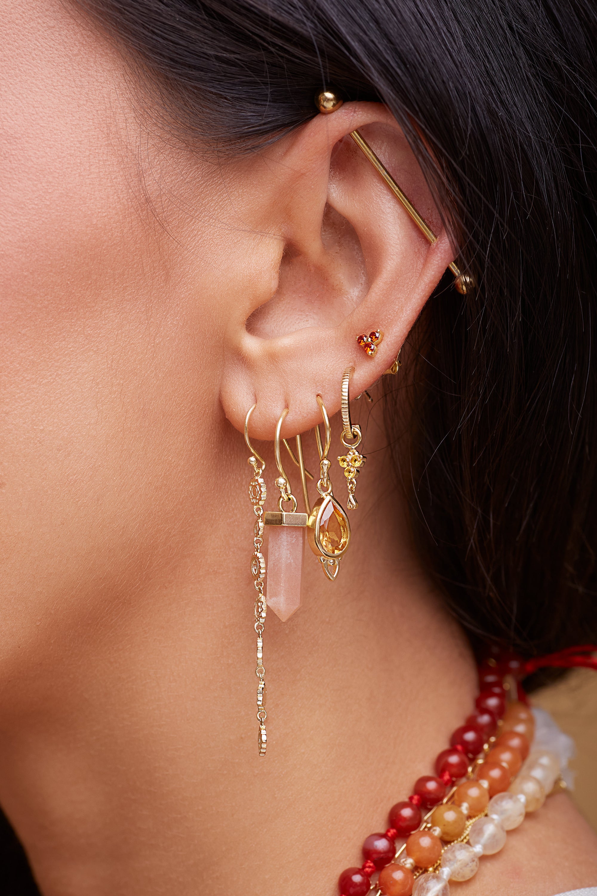 Peach Moonstone Creative Flow Earrings - Gold