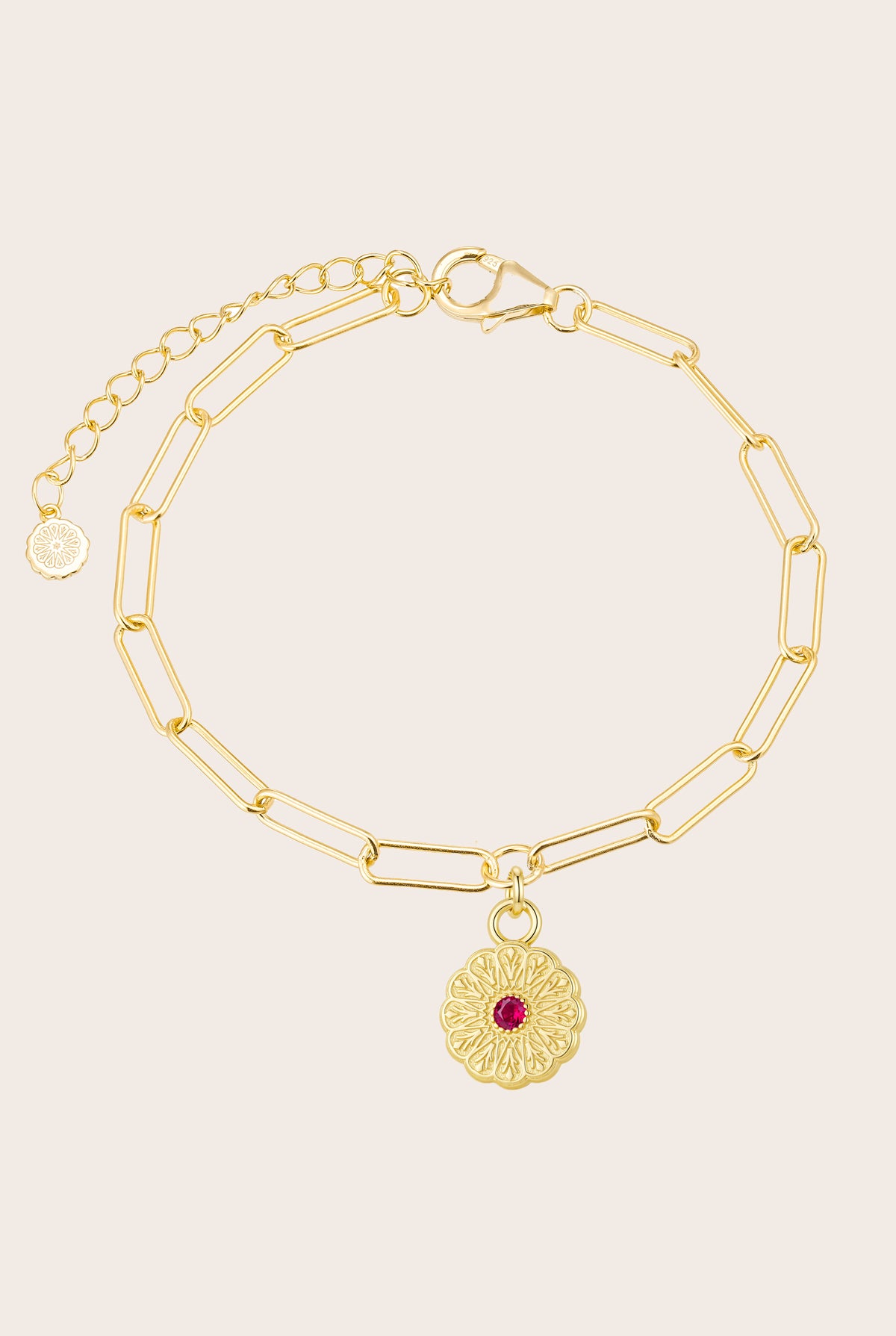 Gold Birthstone Bracelet - July/Ruby
