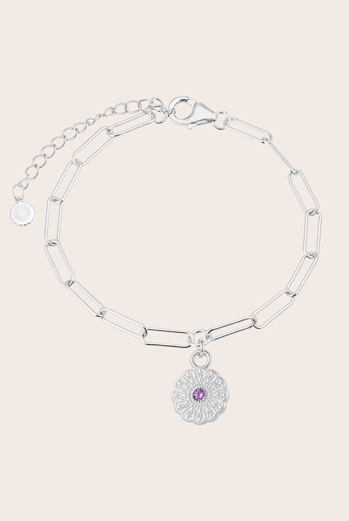 Silver Birthstone Bracelet - February/Amethyst