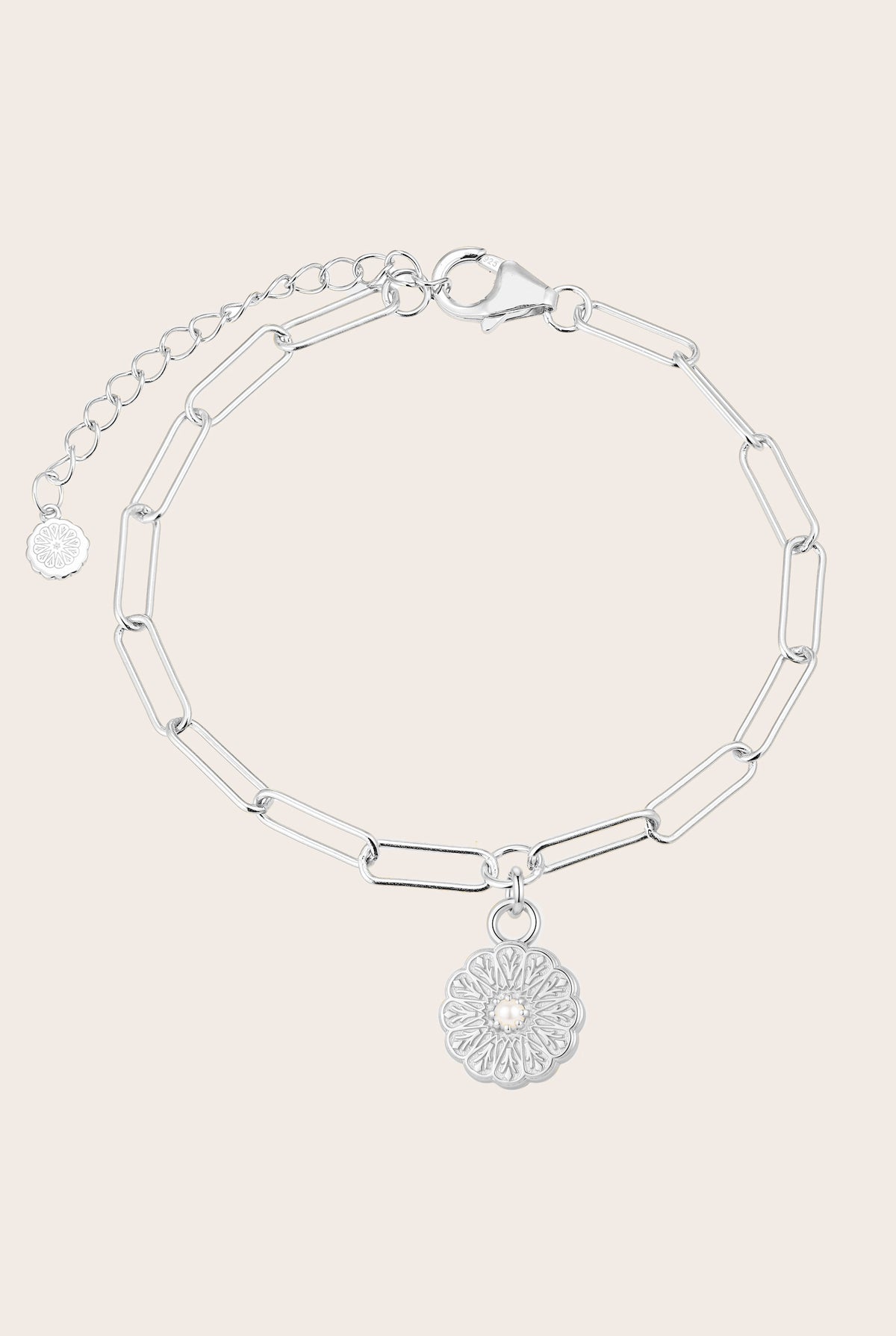 Silver Birthstone Bracelet - June/Pearl