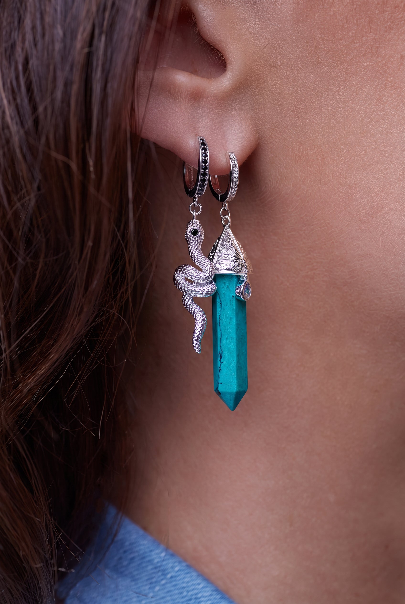 Turquoise Wanderer Earrings - Silver
