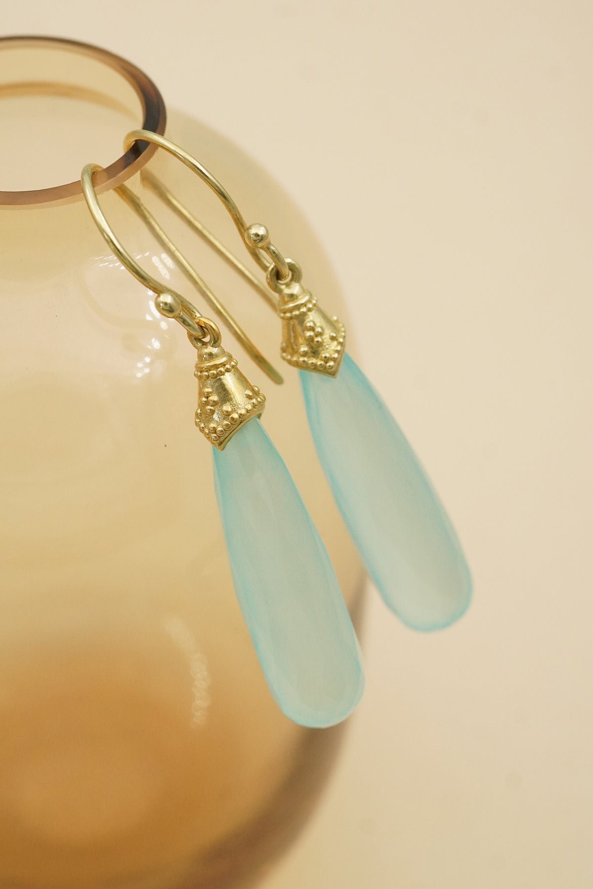 Gold Aqua Chalcedony Serene Earrings
