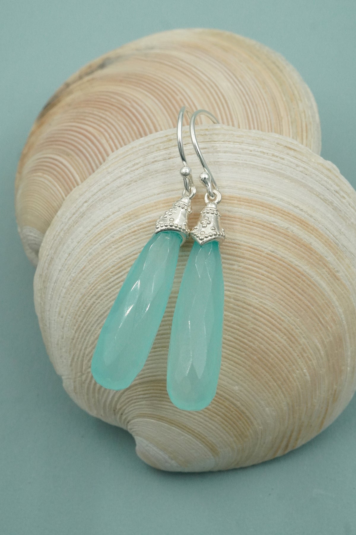 Silver Aqua Chalcedony Serene Earrings