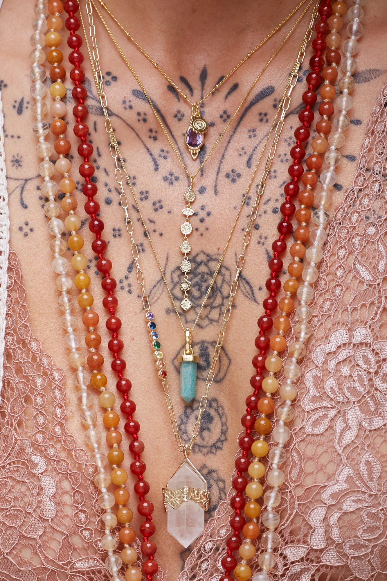 Seven Chakras Necklace Gold