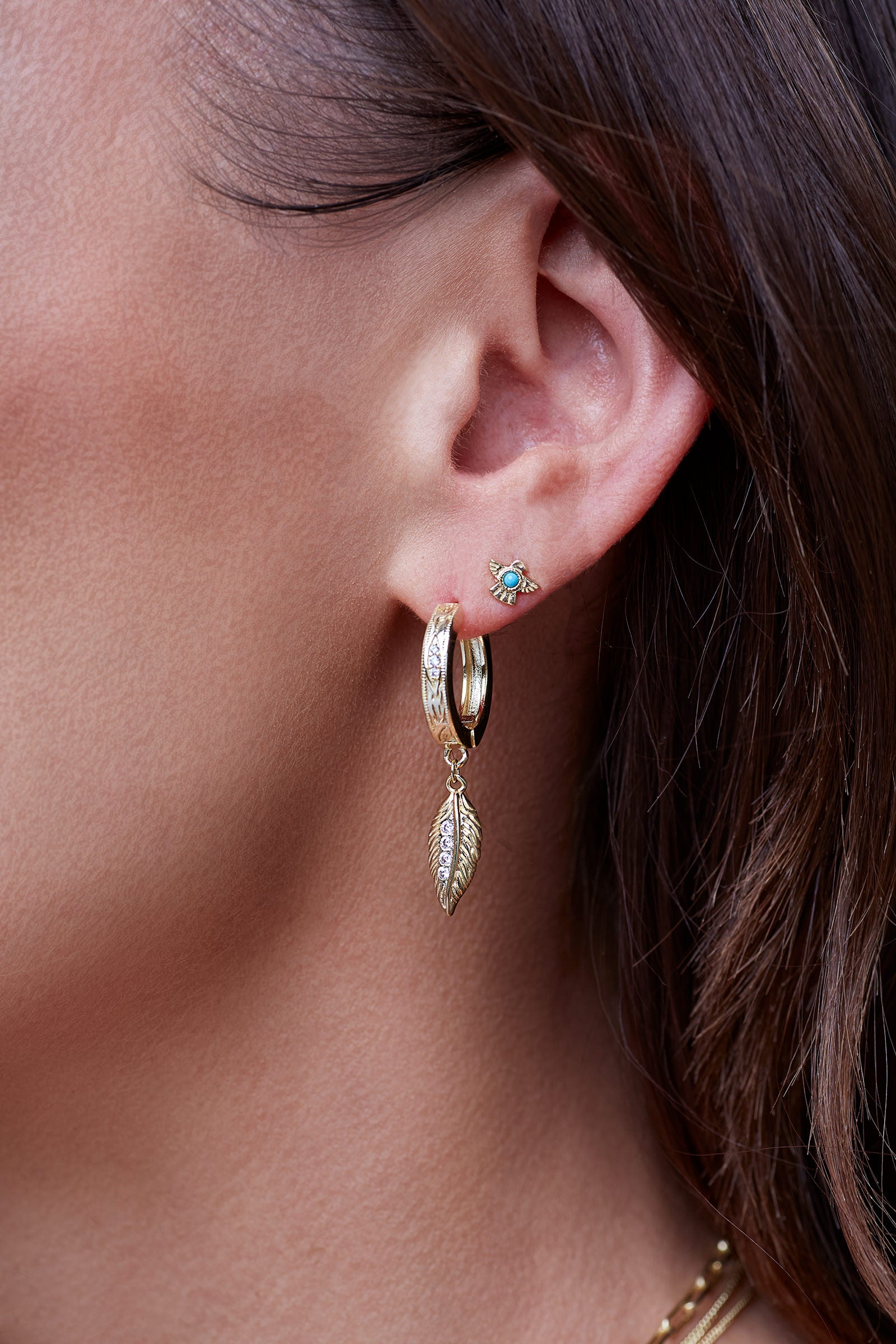 Trust The Path Feather Hoops - Gold