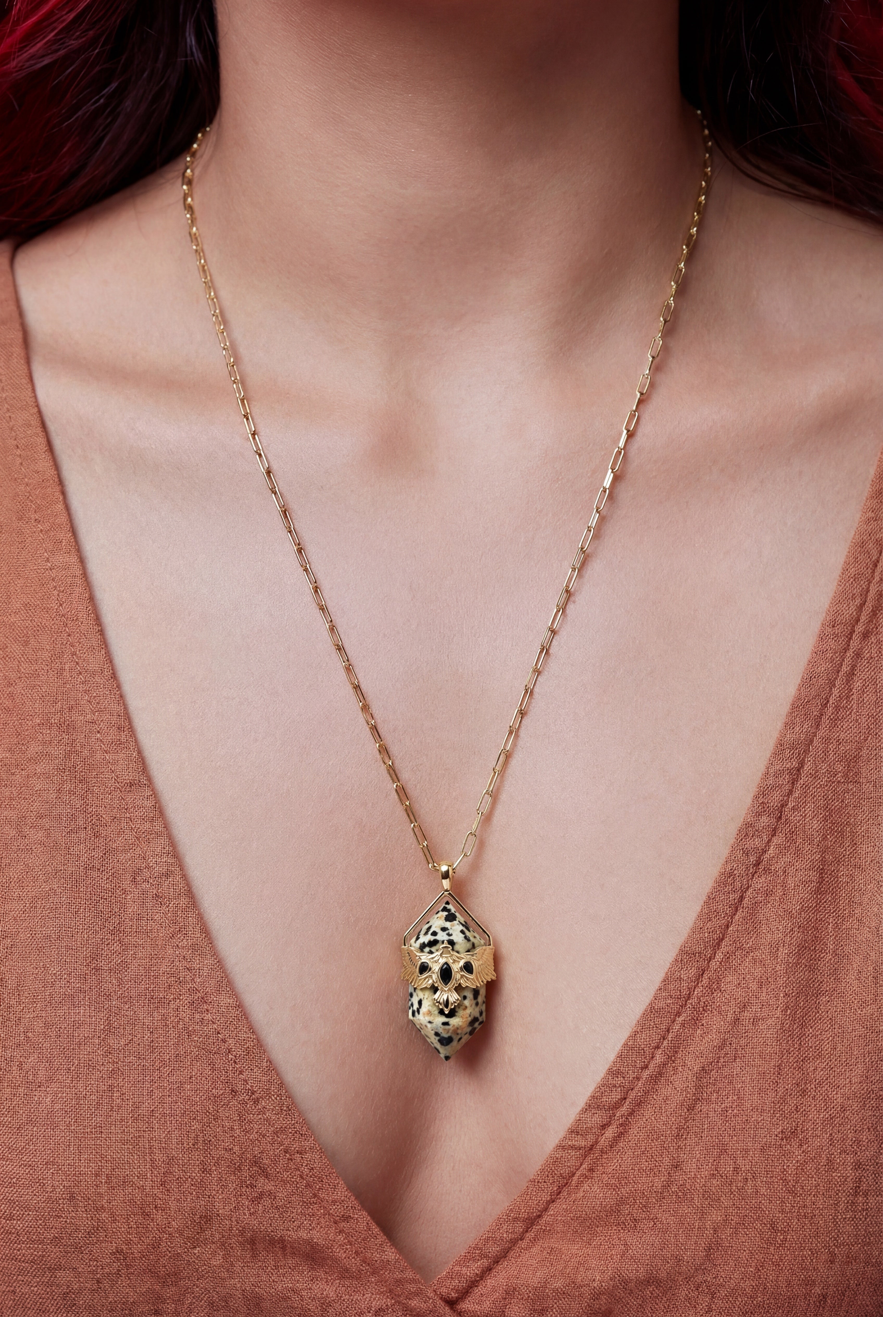Dalmation Jasper Soar Necklace - Gold