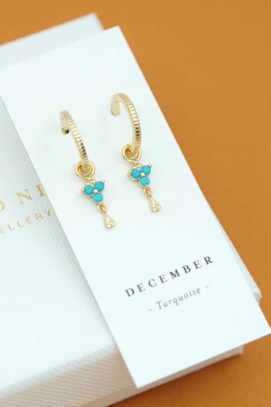 Gold Birthstone Hoops - December/Turquoise