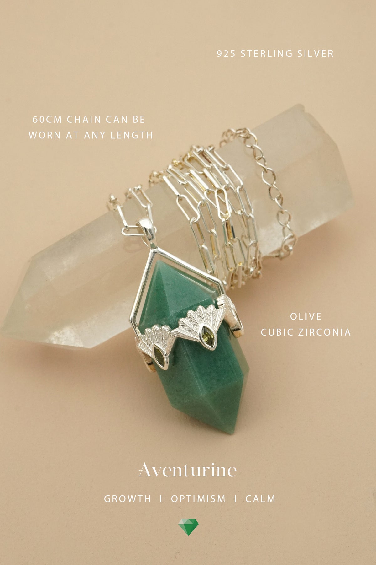 Aventurine Fantail Necklace - Silver