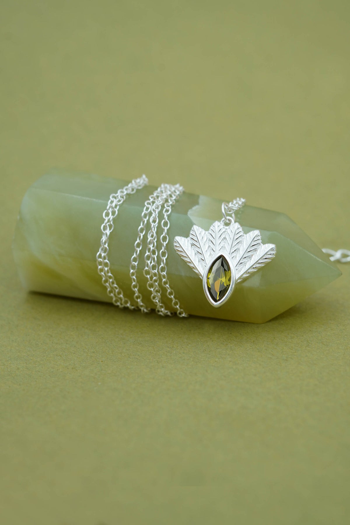 Fantail Messenger Necklace Olive - Silver