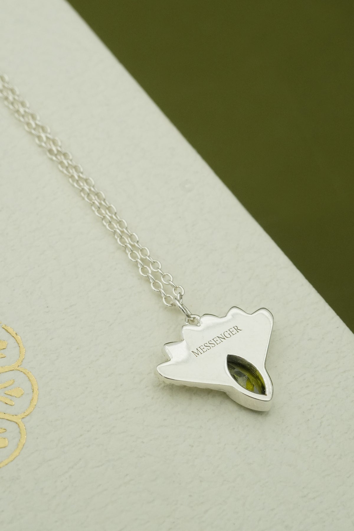 Fantail Messenger Necklace Olive - Silver