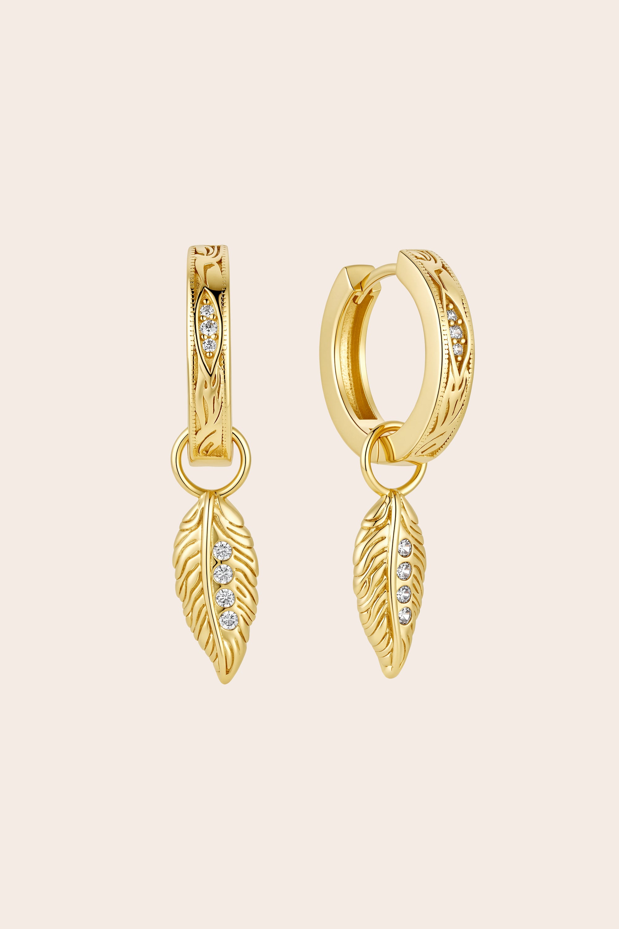 Trust The Path Feather Hoops - Gold