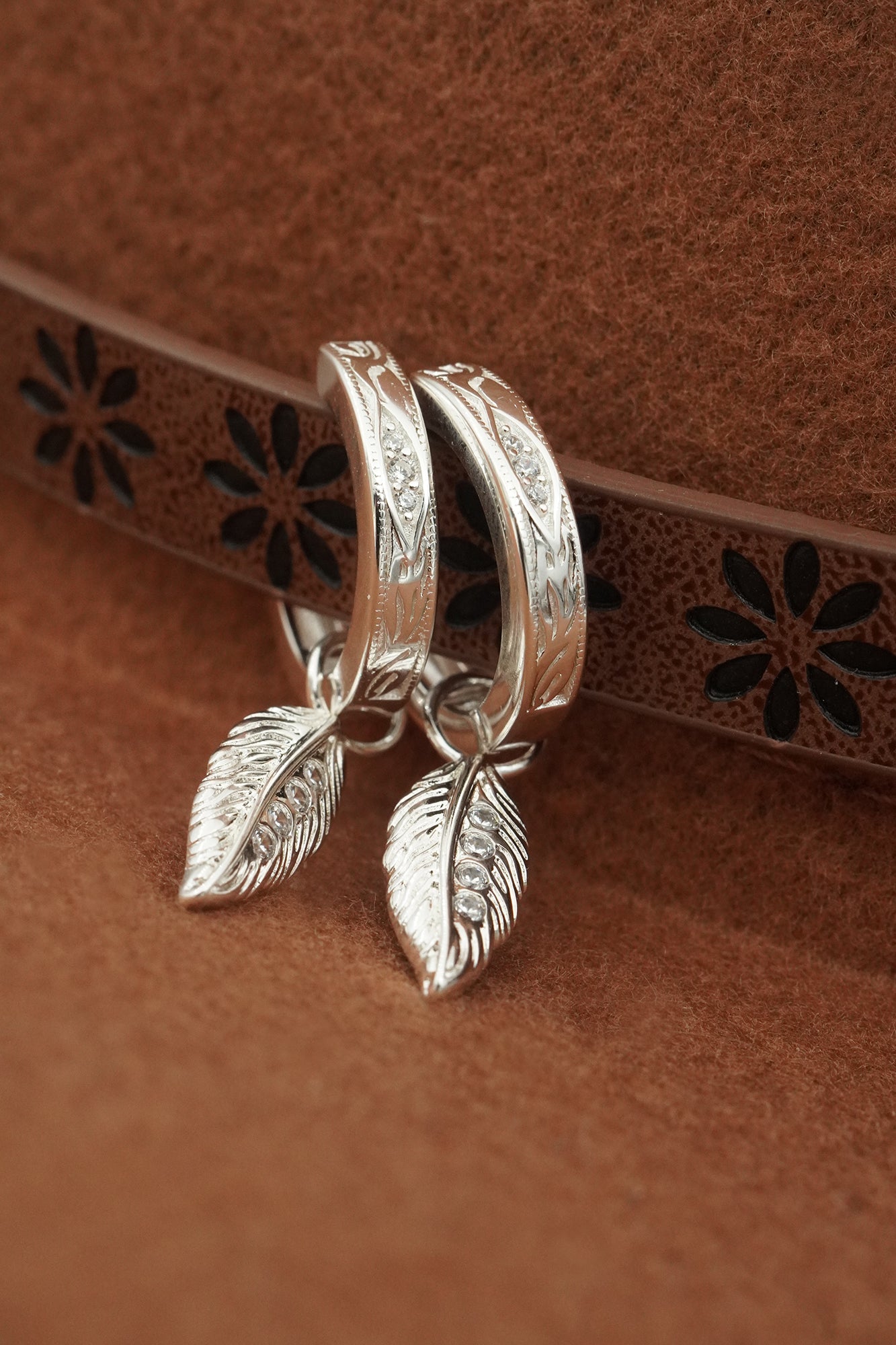 Trust The Path Feather Hoops - Silver