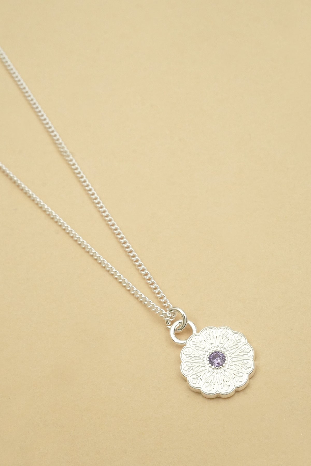 Silver Birthstone Necklace - February/Amethyst