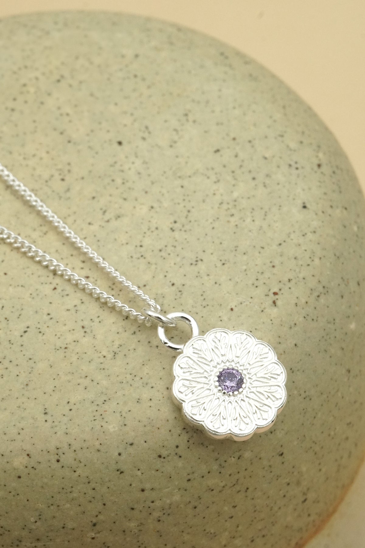 Silver Birthstone Necklace - February/Amethyst