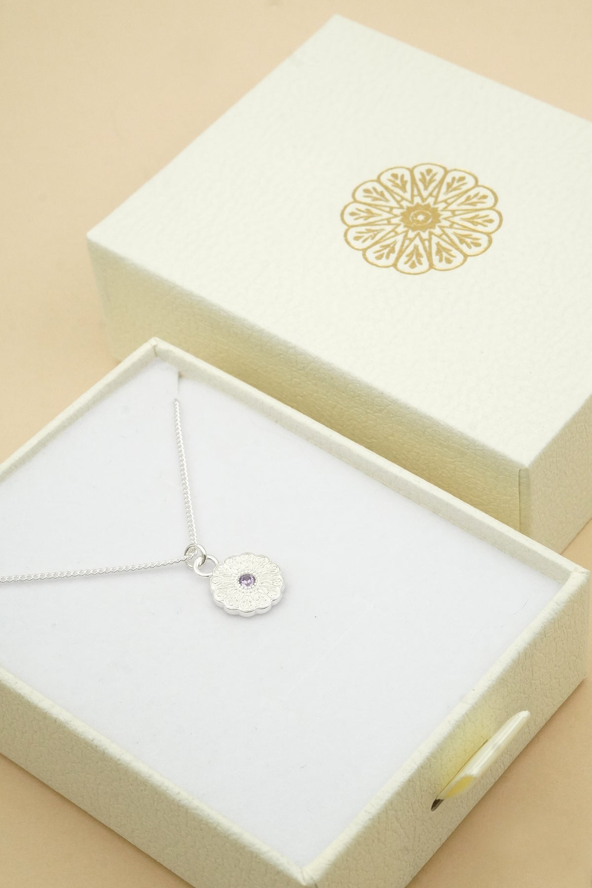 Silver Birthstone Necklace - February/Amethyst