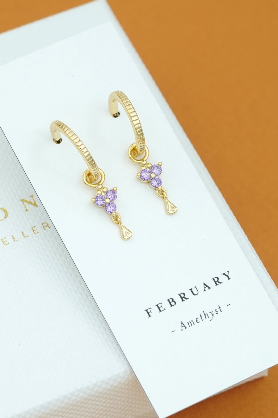 Gold Birthstone Hoops - February/Amethyst