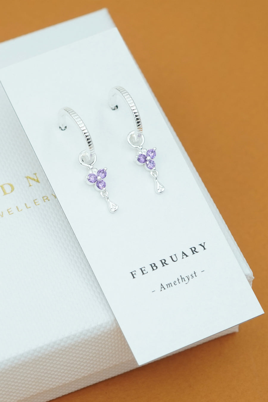 Silver Birthstone Hoops - February/Amethyst