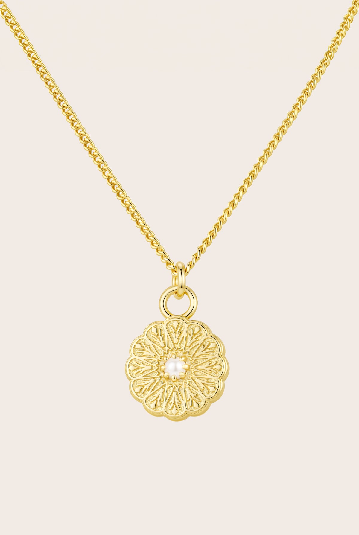 Gold Birthstone Necklace - June/Pearl