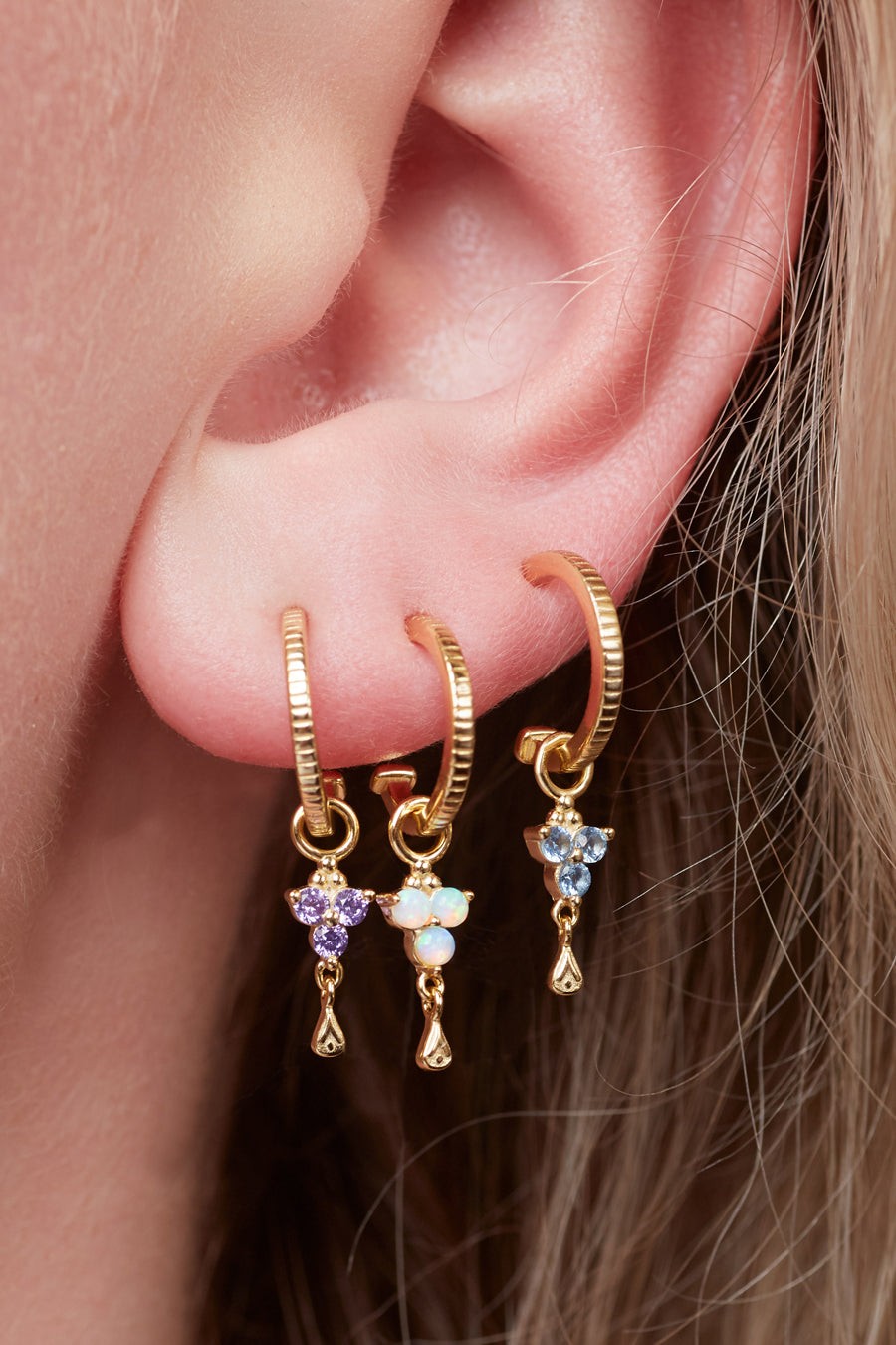 Silver Birthstone Hoops - February/Amethyst