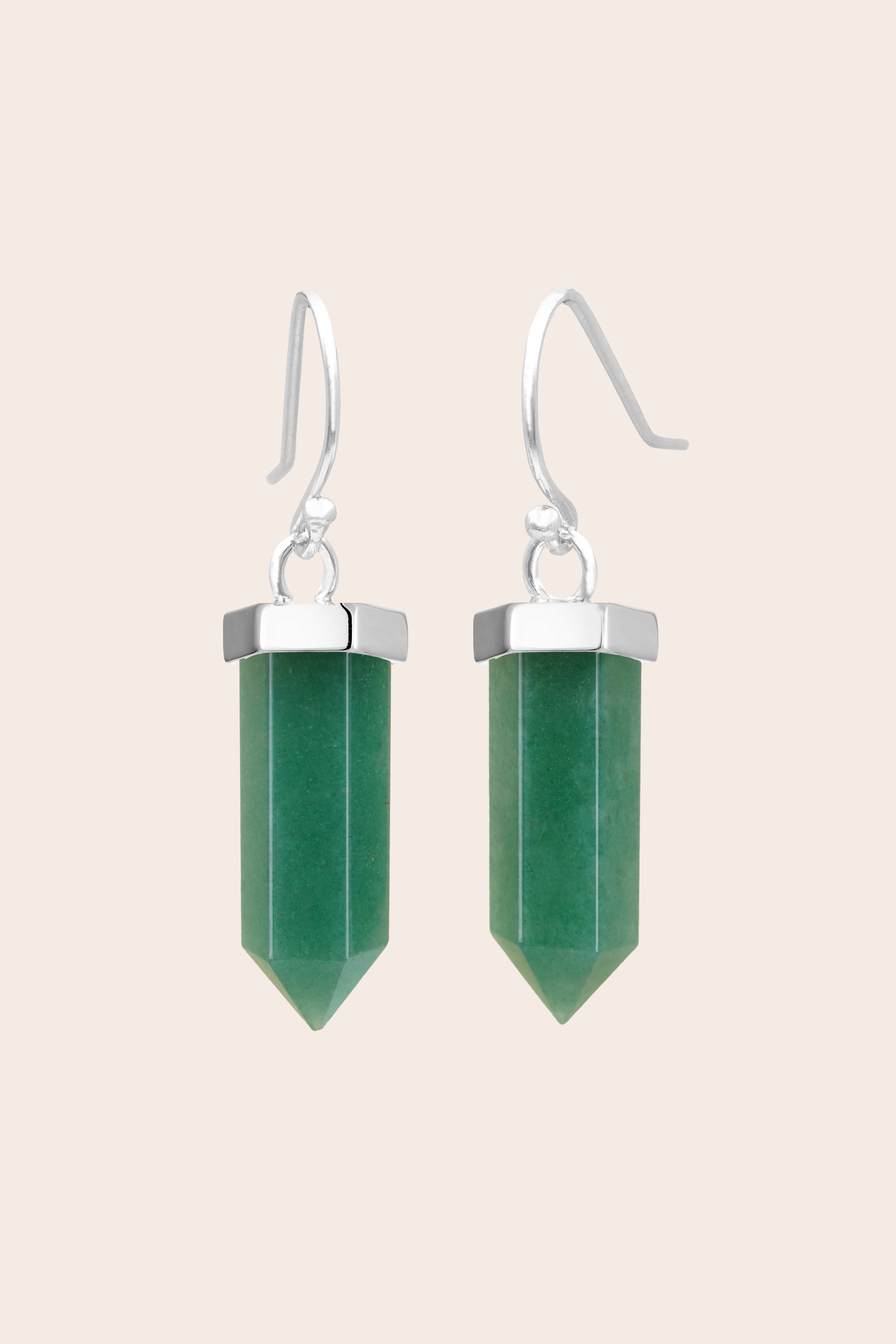 Green Aventurine Open Heart Earrings - Silver