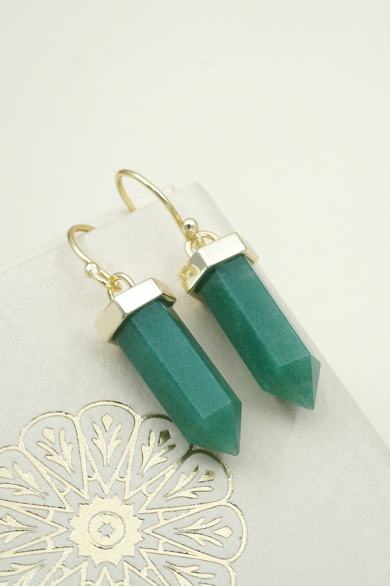 Green Aventurine Open Heart Earrings - Gold
