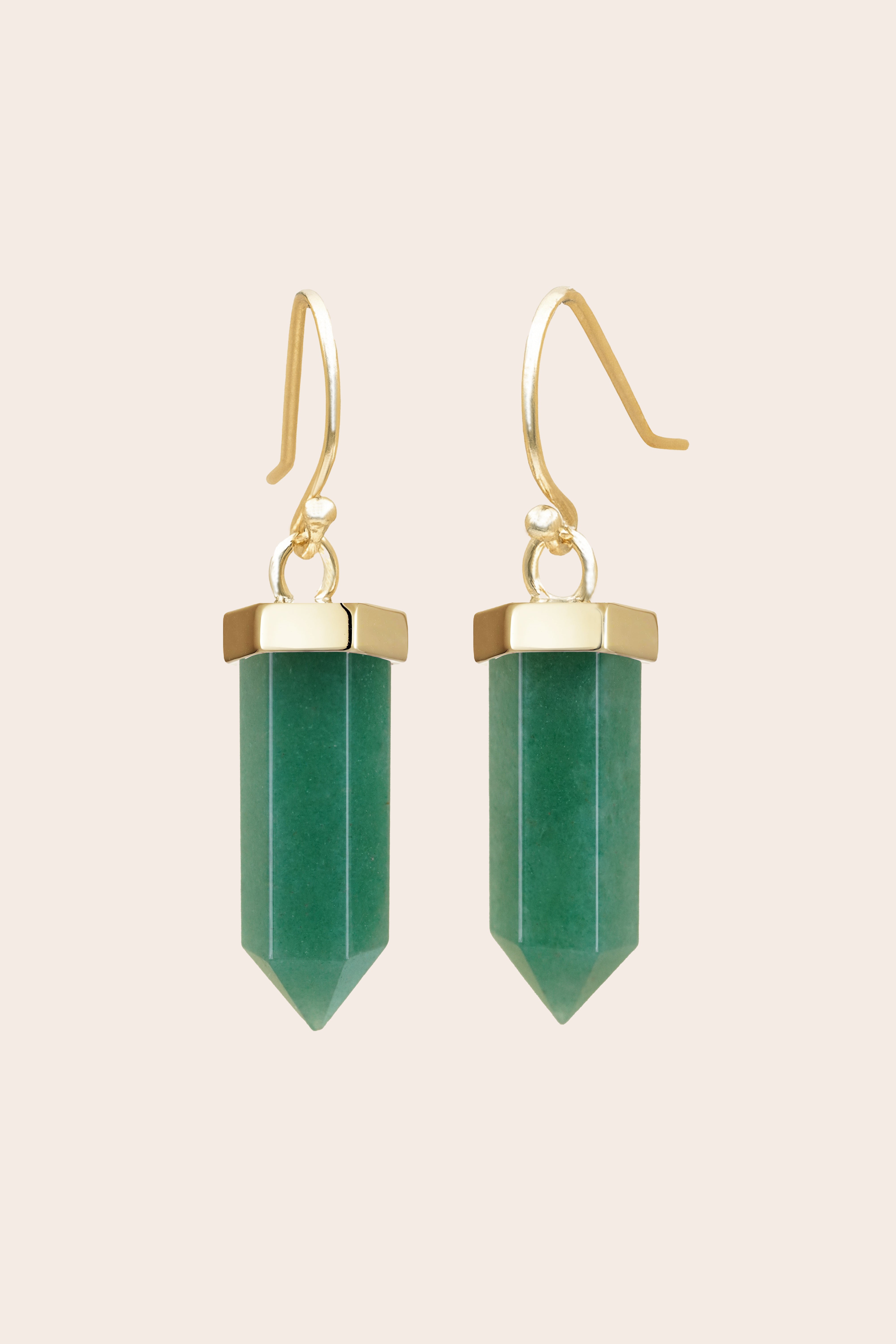 Green Aventurine Open Heart Earrings - Gold