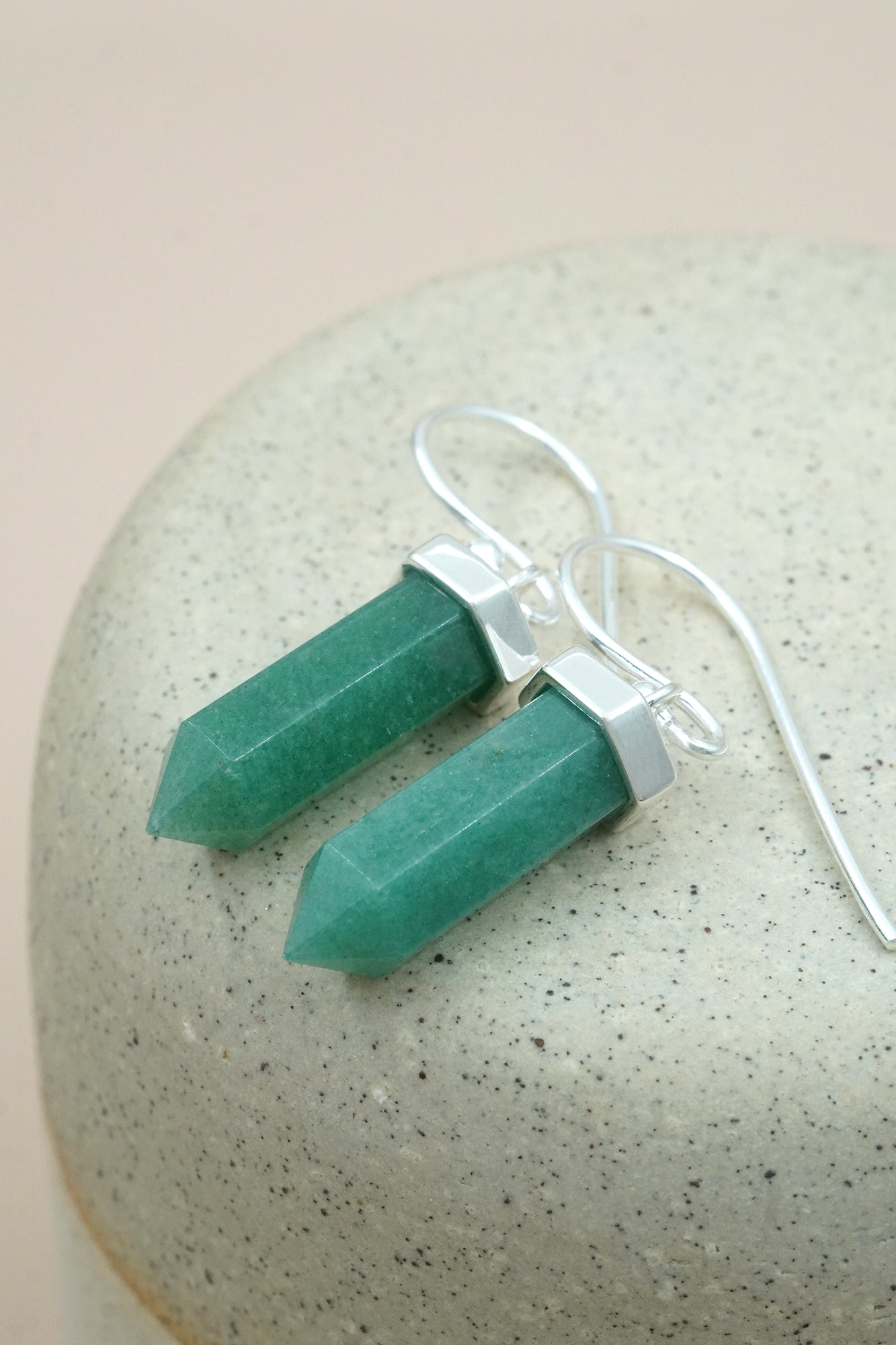 Green Aventurine Open Heart Earrings - Silver