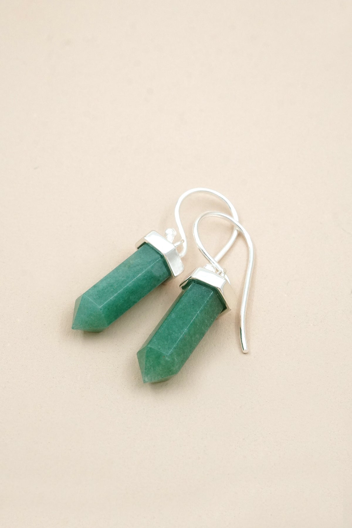 Green Aventurine Open Heart Earrings - Silver