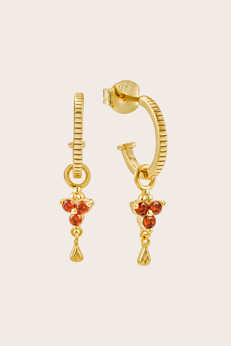 Gold Birthstone Hoops - January/Garnet