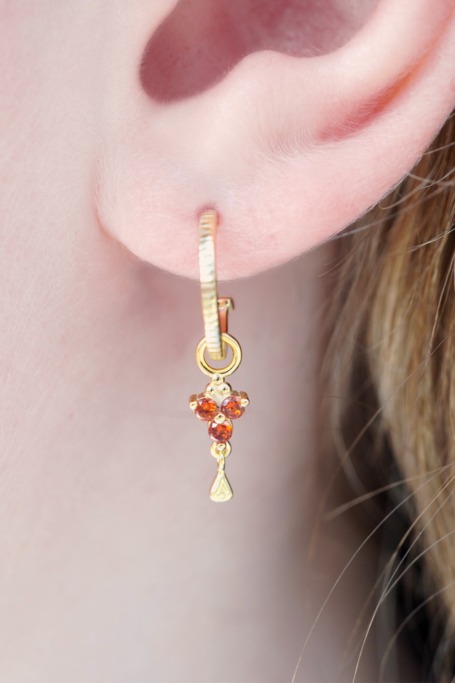 Gold Birthstone Hoops - January/Garnet