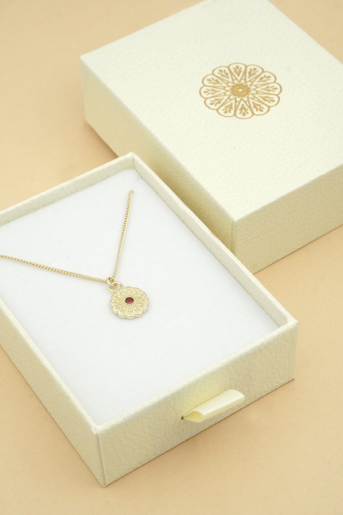 Gold Birthstone Necklace - January/Garnet