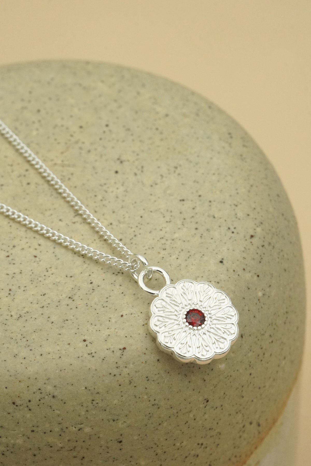 Silver Birthstone Necklace - January/Garnet