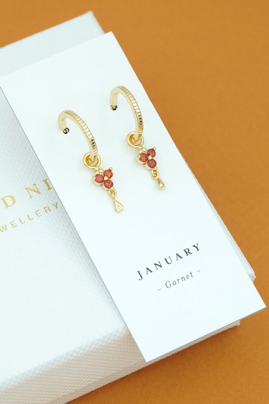 Gold Birthstone Hoops - January/Garnet