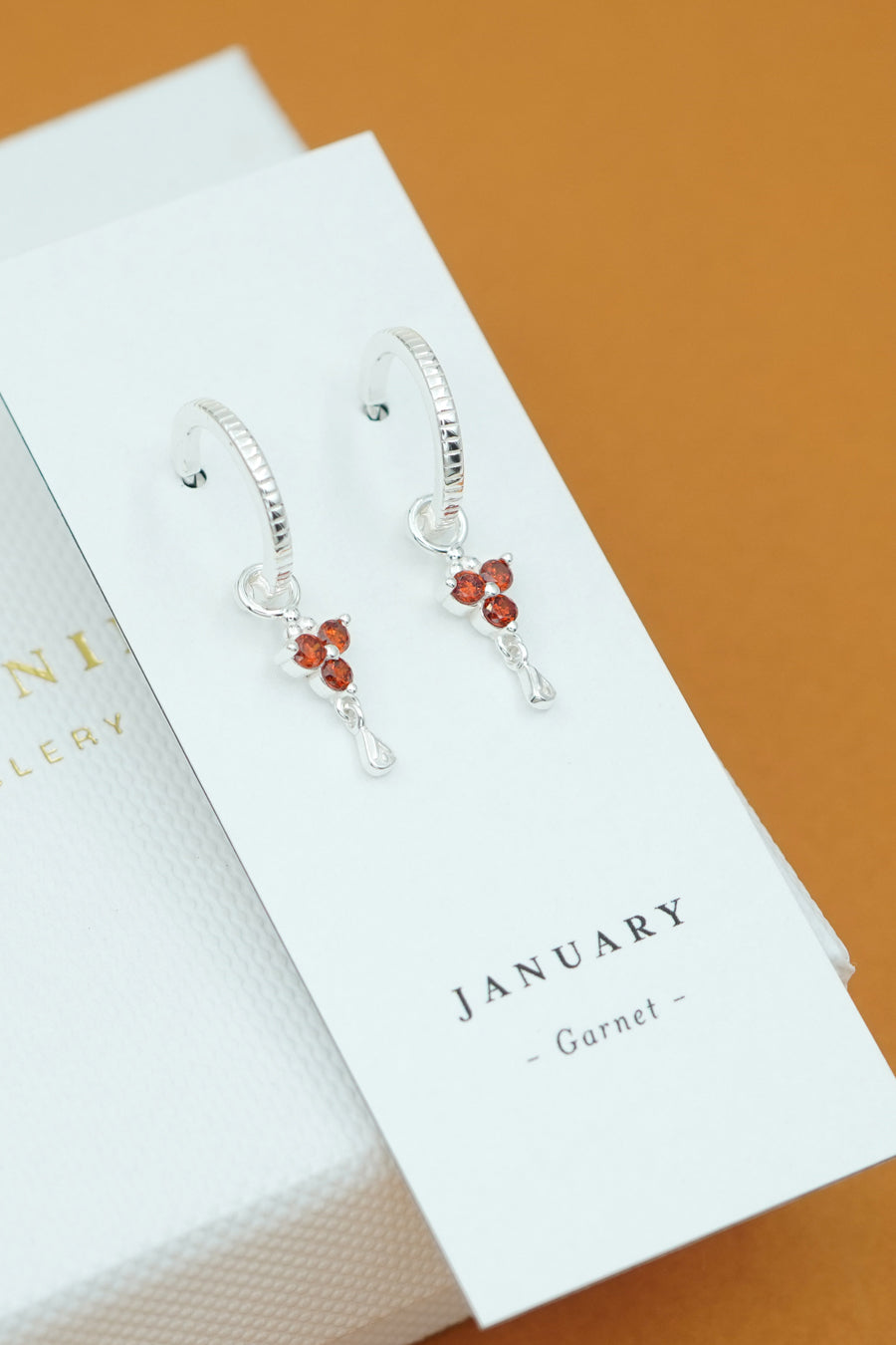 Silver Birthstone Hoops - January/Garnet